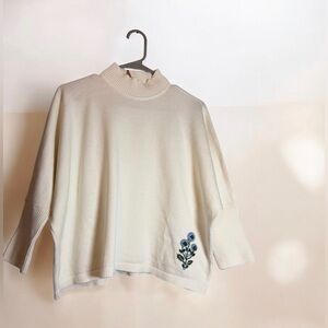 NEW Victoria Dunn CLARA THE LABEL Cream Embroidered Cotton Knit Sweater XS NWT